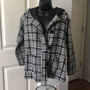 Zara Woman Hooded Metallic Thread Black White Jacket Sz M